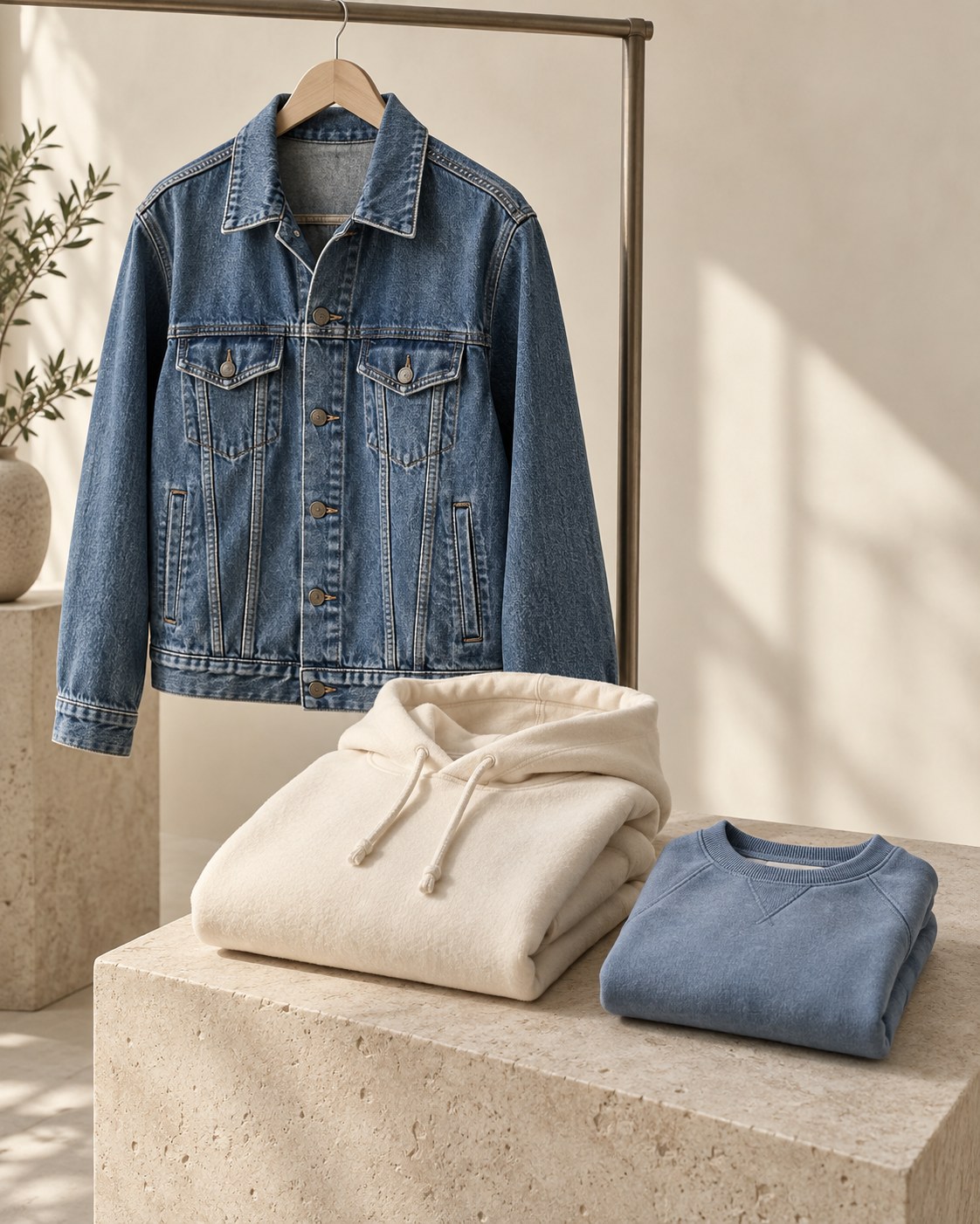 Illustrative denim jacket and hoodies collection concept